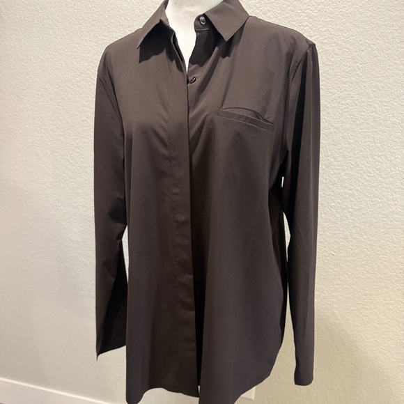 Athleta Urbanite UPF 50 Brown Long Sleeve Button Down - Picture 1 of 13